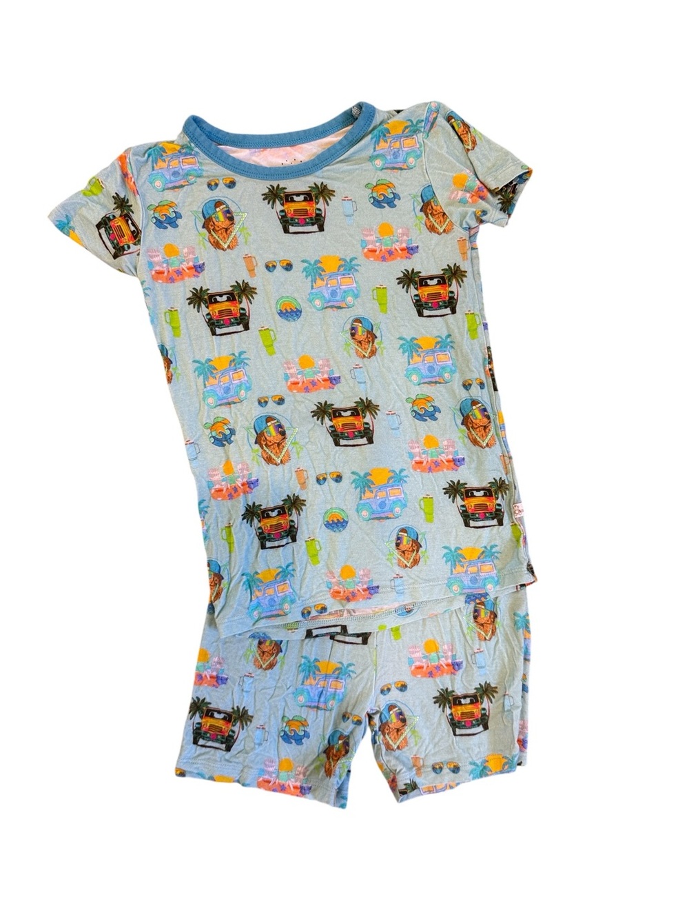 Monkeeroos Kids Light Blue Tropical Print Pajama Set